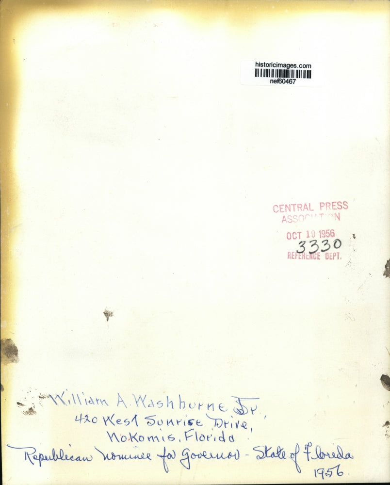 1956 Press Photo William A. Washborne, Jr. or Nokomis, Florida - nef60467