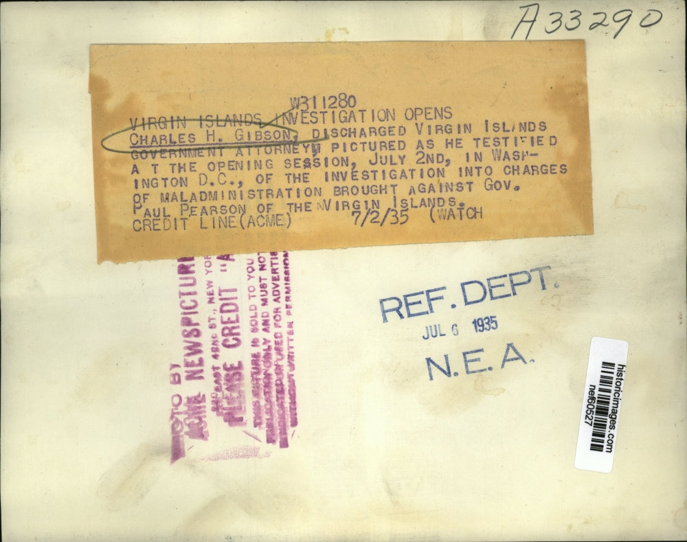 1935 Press Photo Charles H Gibson Shown Testifying at Opening Session July 2nd