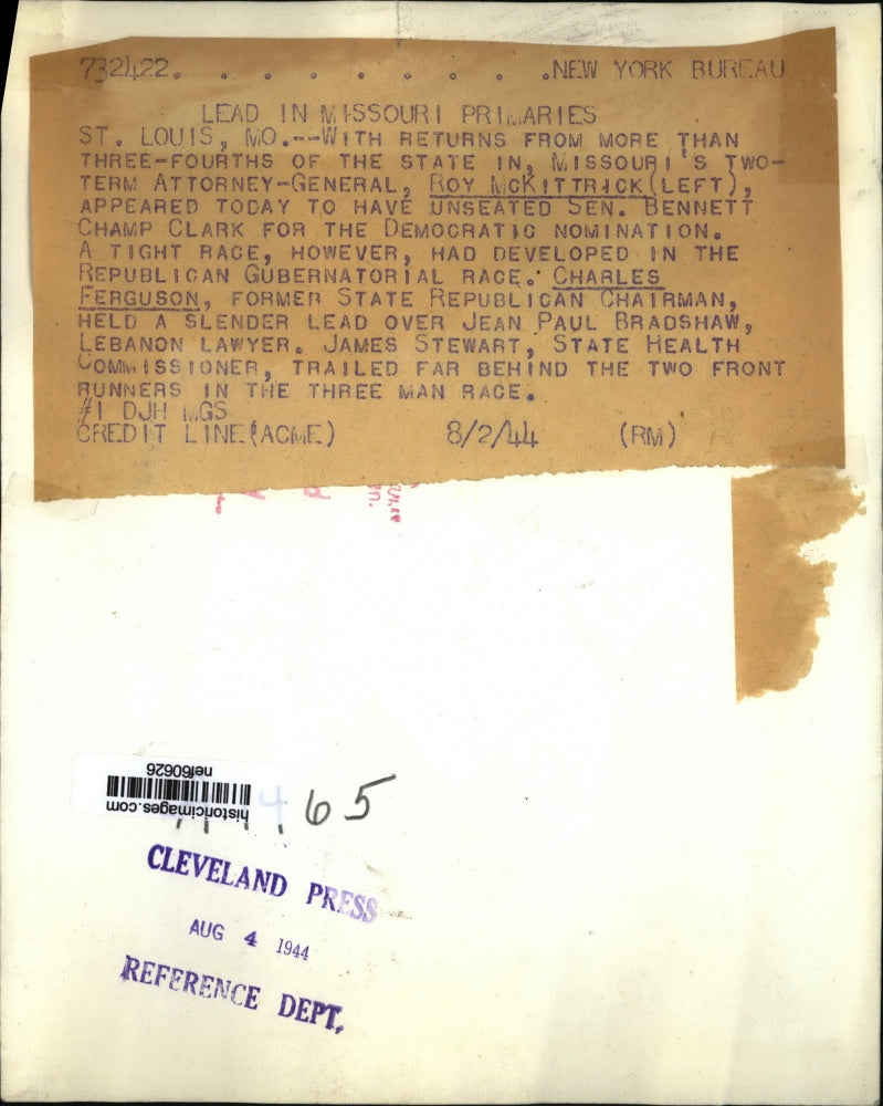 1944 Press Photo Roy McKittrick, Charles Ferguson Missouri Gubernatorial Race