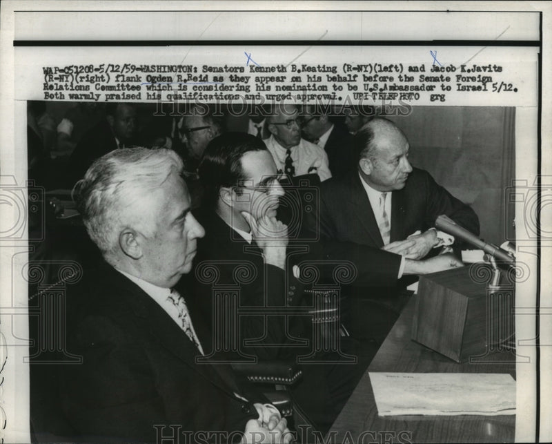 Load image into Gallery viewer, 1959 Press Photo Kenneth Keating, Jacob Javits, Ogden Reid in Senate Committee
