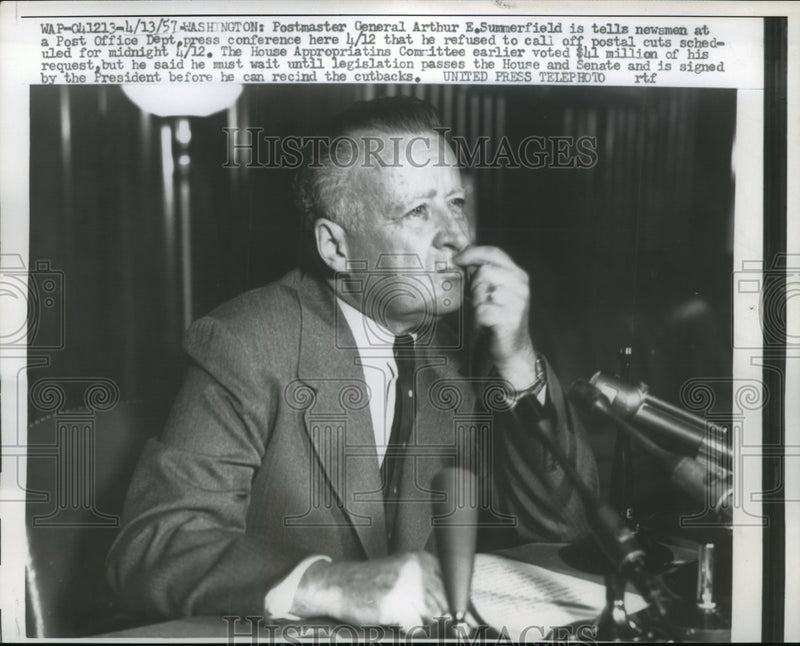 Load image into Gallery viewer, 1957 Press Photo Arthur E.Summerfield , Postmaster General at news conference
