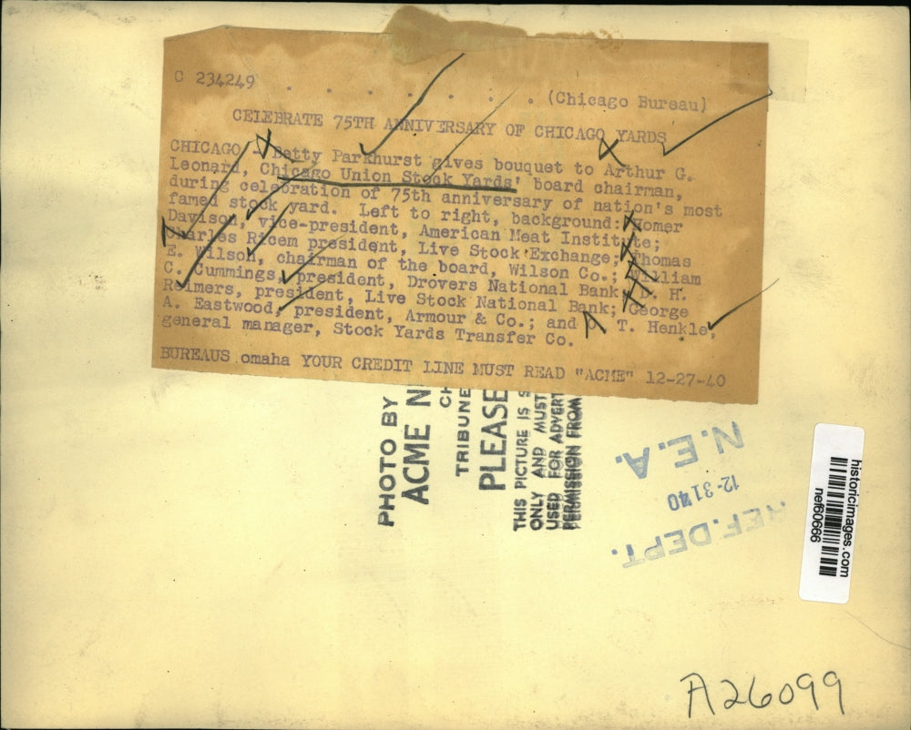 1940 Press Photo Celebrations of 75th Anniversary of the Chicago Yards