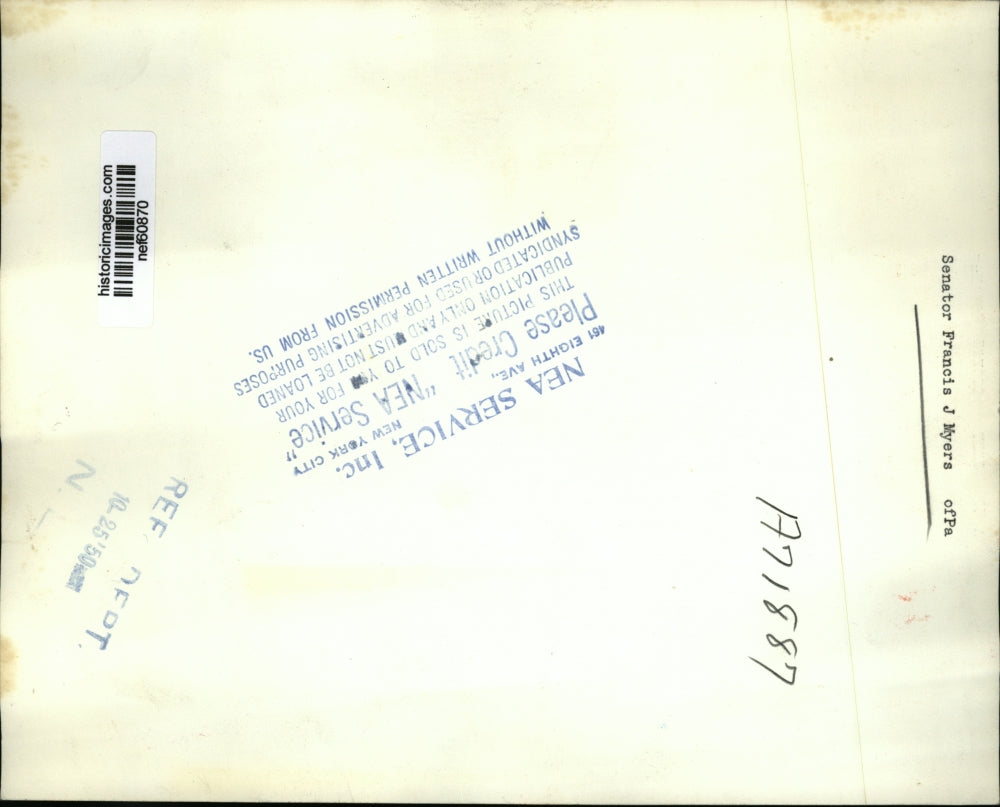 1950 Press Photo Senator Francis Myers of Pennsylvania - nef60870