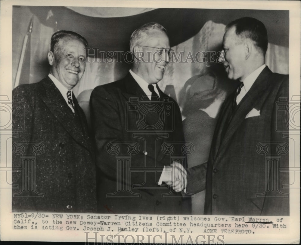 1948 Press Photo Senator Irving Ives welcomes Governor Earl Warren - nef60881
