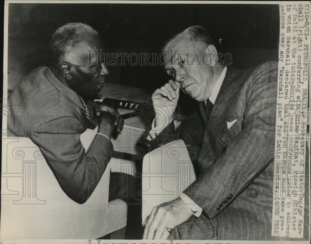 1947 Press Photo George Marshall conferring with Edime Maginat- Historic Images