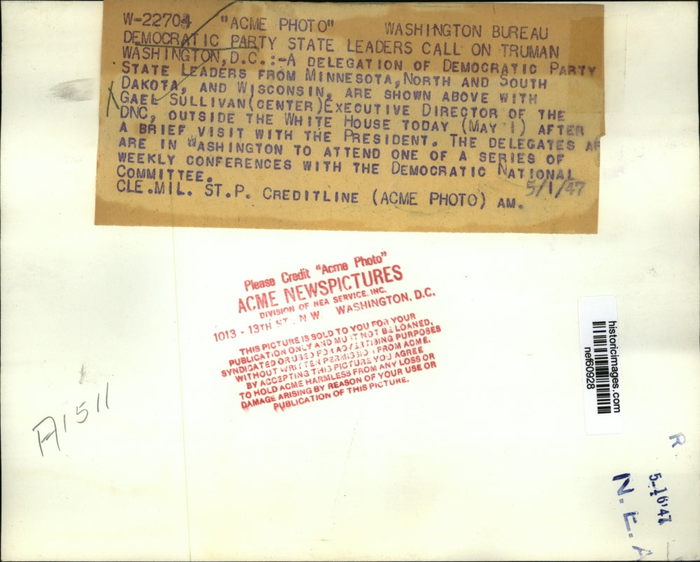 1947 Press Photo Minnesota Democratic Party Leaders outside White House