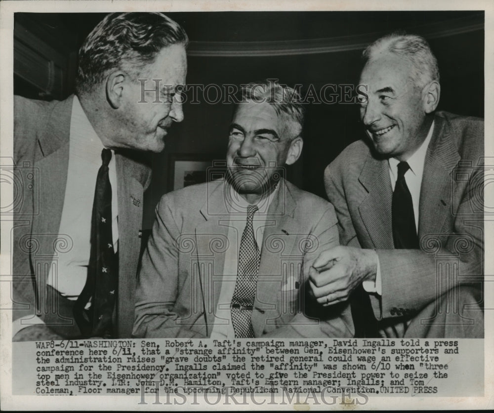 1952 Press Photo "Three top men in the Eisenhower organization" at a conference