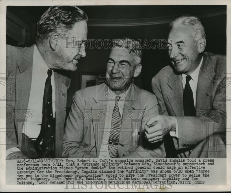 Load image into Gallery viewer, 1952 Press Photo "Three top men in the Eisenhower organization" at a conference
