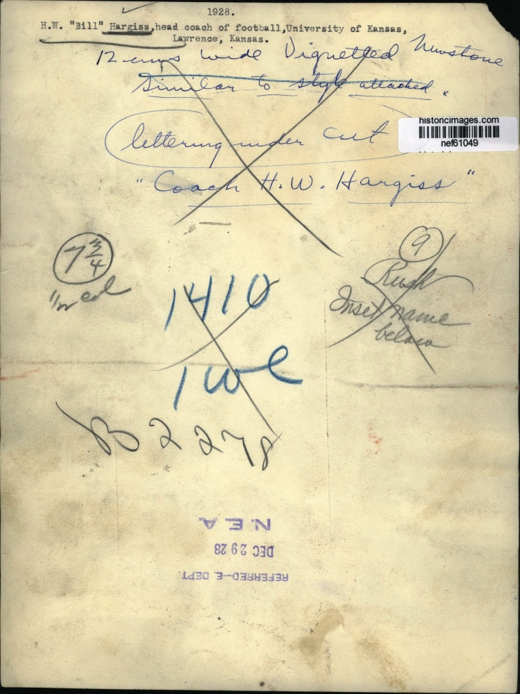 1928 Press Photo HW Hargiss Coach of University of Kansas Football - nef61049