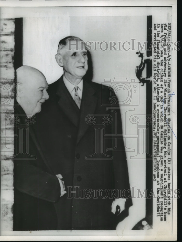1960 Press Photo Charles de Gaulle Greets Winston Churchill in London