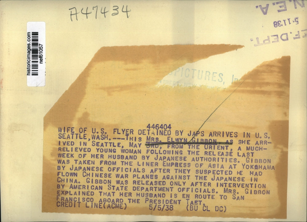 1938 Press Photo Mrs. Elwyn Gibbon as she arrived in Seattle from Asia