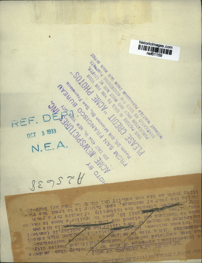 1933 Press Photo International Exchange of Sons by Rotary Club Members Complete