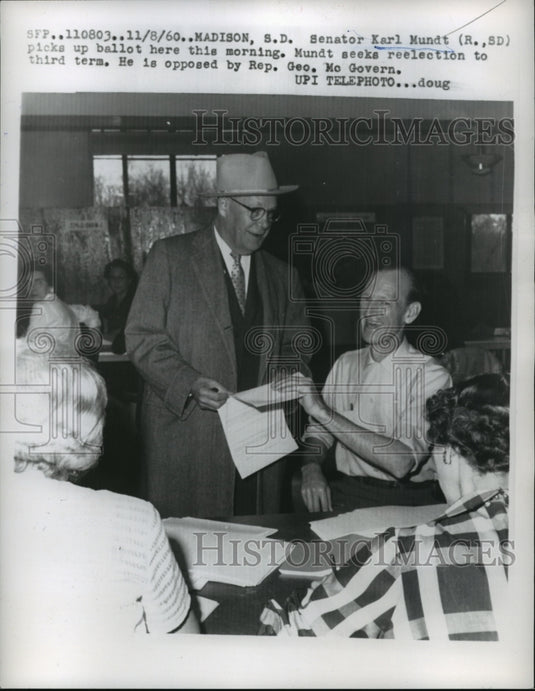 1960 Press Photo Sen. Karl Mundt of South Dakota picks up ballot - nef61245