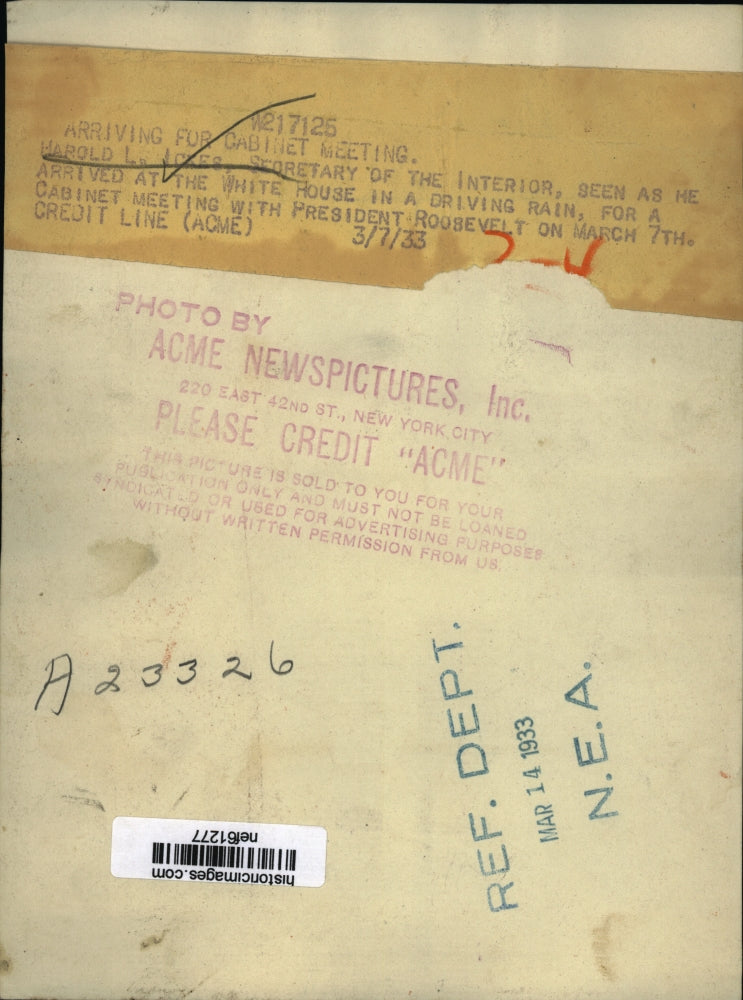 1933 Press Photo Harold L. Icked Sec. of the Interior arrived at the White House