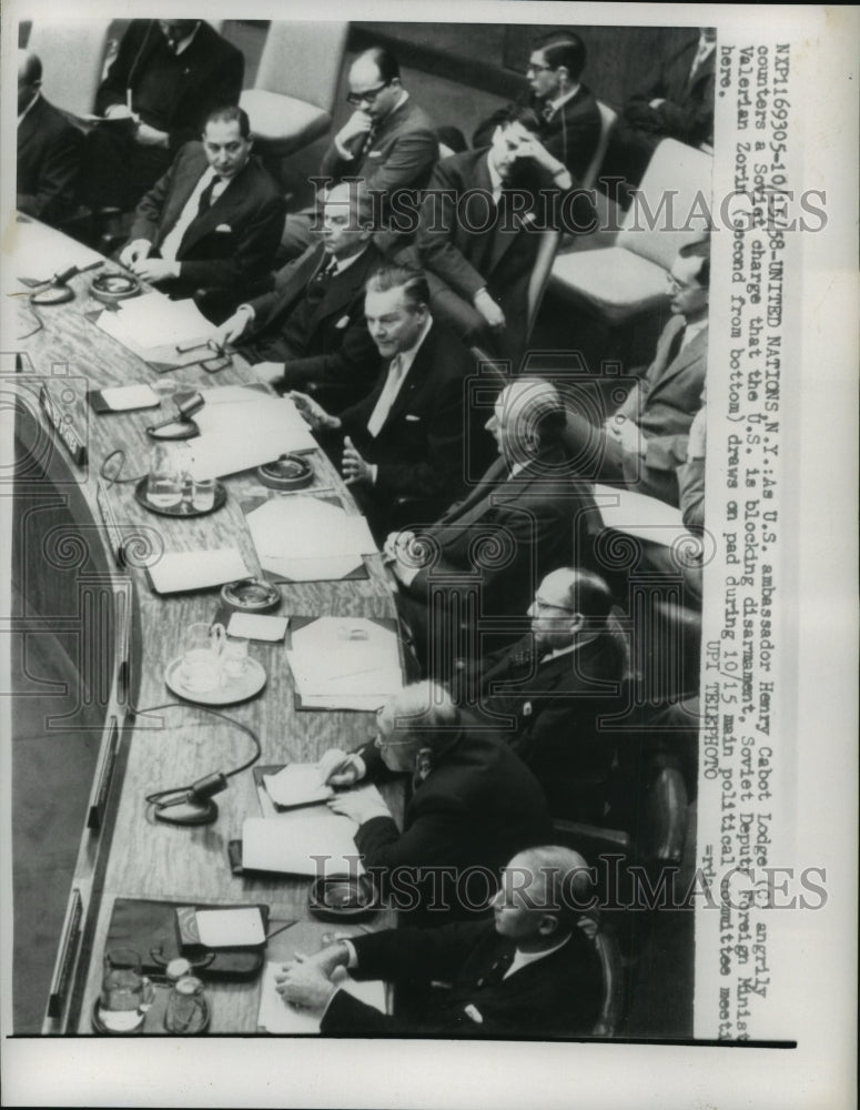 Load image into Gallery viewer, 1958 Press Photo Henry Cabot Lodge U.S Ambassador at Political Committee meeting
