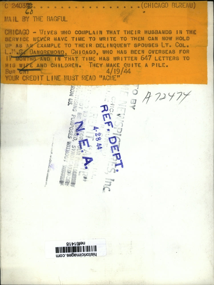 1944 Press Photo L.M.G. Dangremond Has Written 647 Letters Letter to Family