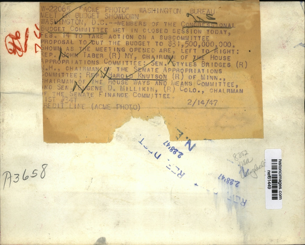 1947 Press Photo Congressional Budget Committee to Cut Budget to $31.5 Billion