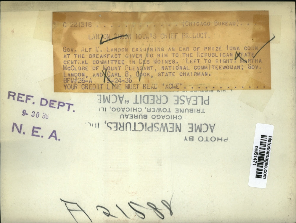 1936 Press Photo Gov.Alfred M.Landon, Martha McClure and Carl B. Cook
