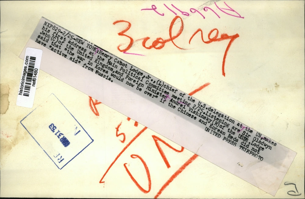 1953 Press Photo Henry Cabot Lodge address at the Main Political Committee