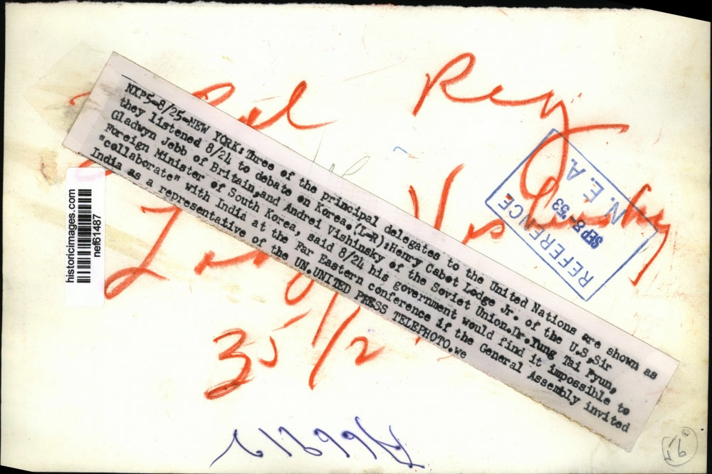 1953 Press Photo Henry Cabot Lodge, Gladwyn Jebb, Andrei Vishinsky in UN Session