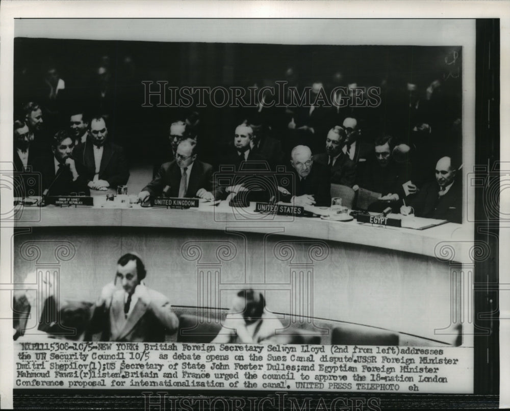 1956 Press Photo Selwyn Lloyd Addresses United Nations Security Council- Historic Images