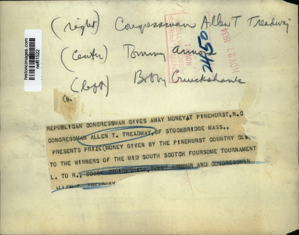 1934 Press Photo Rep. Allen T.Treadway of Mass. awarded winners of South Scotch