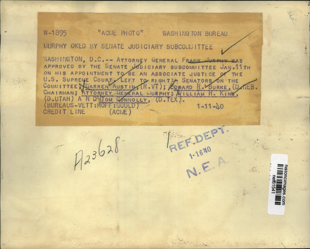 1940 Press Photo Frank Murphy Approves by Senate Judiciary Subcommittee