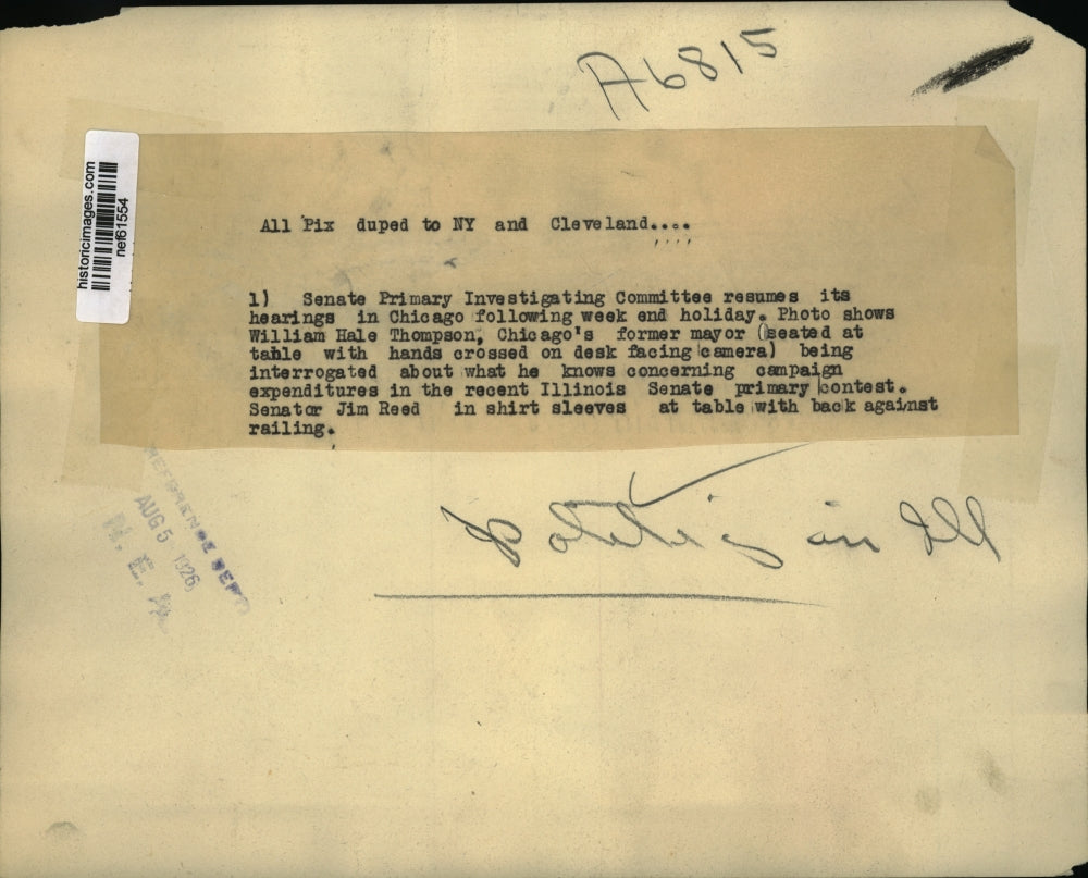 1926 Press Photo Senate Primary Investigating Committee Hearings, Chicago