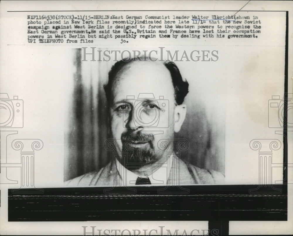 1958 Press Photo Walter Ulbricht East German Communist Leader - nef61564
