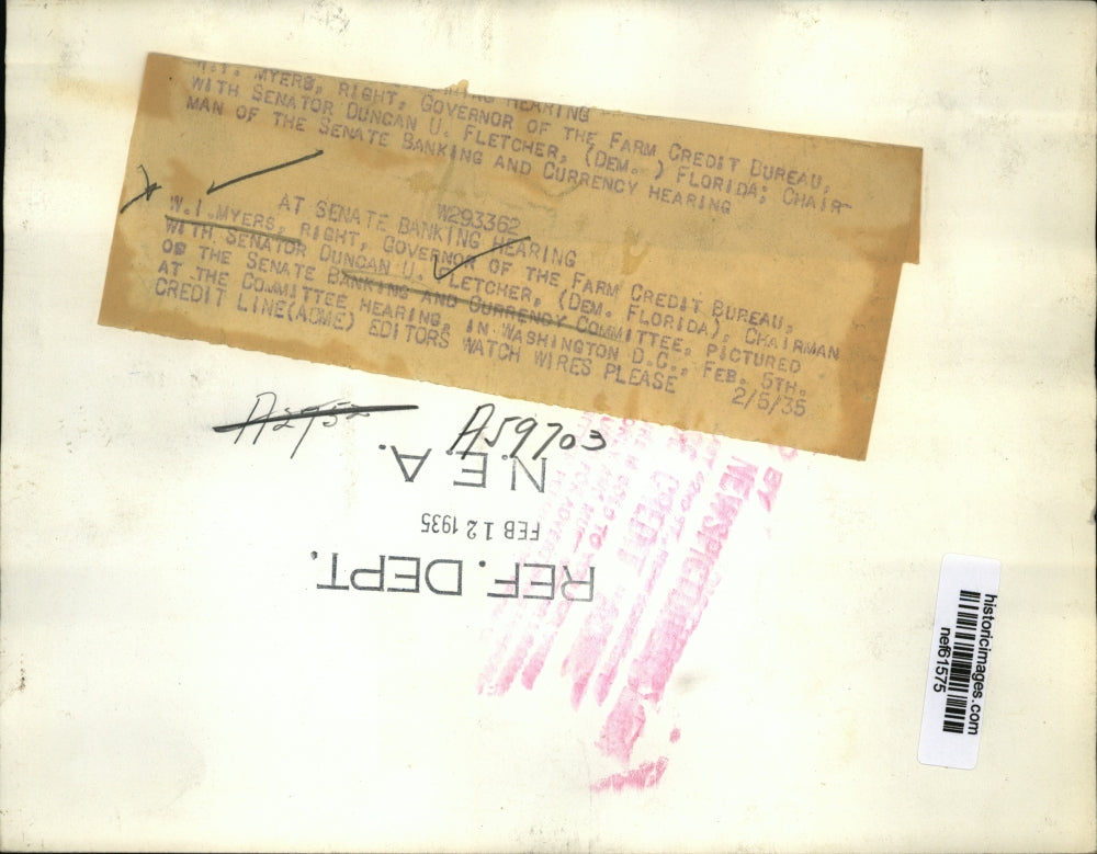 1935 Press Photo WI Myers, Duncan Fletcher at Senate Banking/Currency Committee