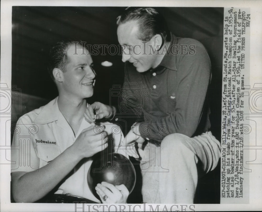 1955 Press Photo Billy Welu and Don Carter in All Star Bowling Tournament