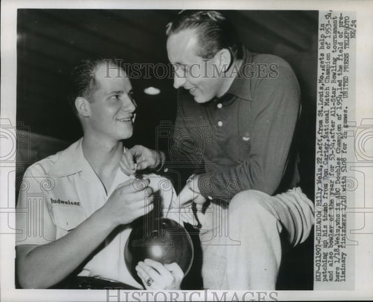1955 Press Photo Billy Welu and Don Carter in All Star Bowling Tournament