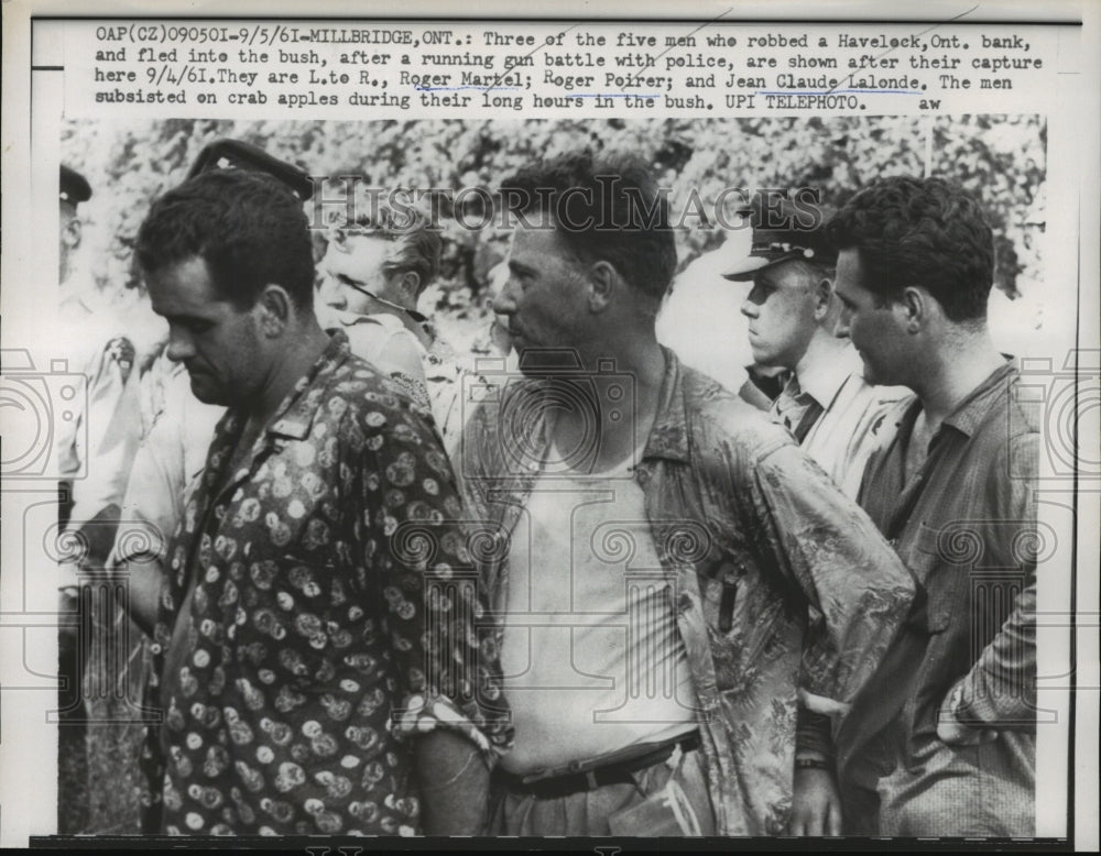 1961 Press Photo Three of the five men who robbed a Havelock Ont.Bank captured