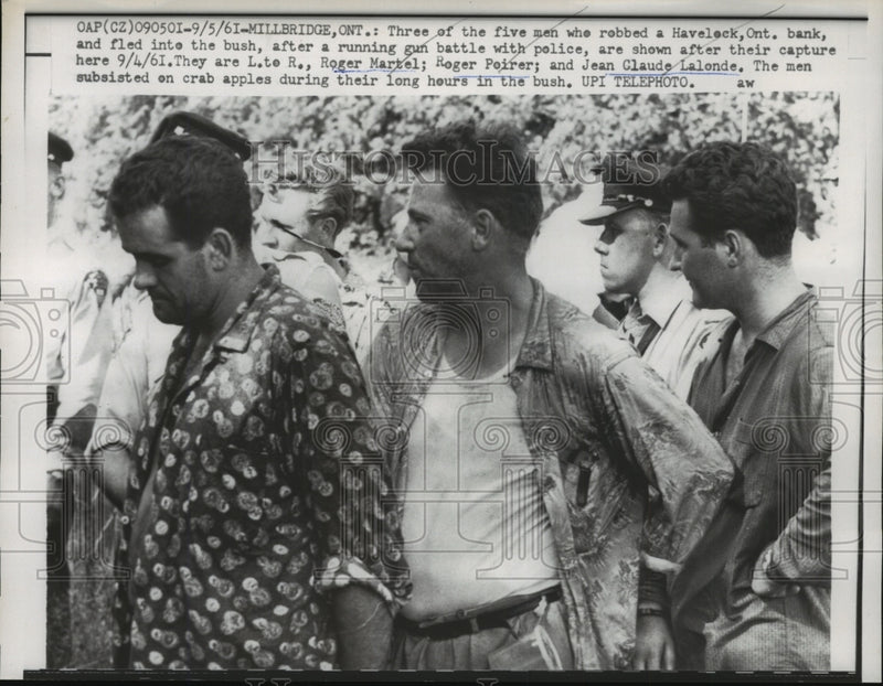 Load image into Gallery viewer, 1961 Press Photo Three of the five men who robbed a Havelock Ont.Bank captured
