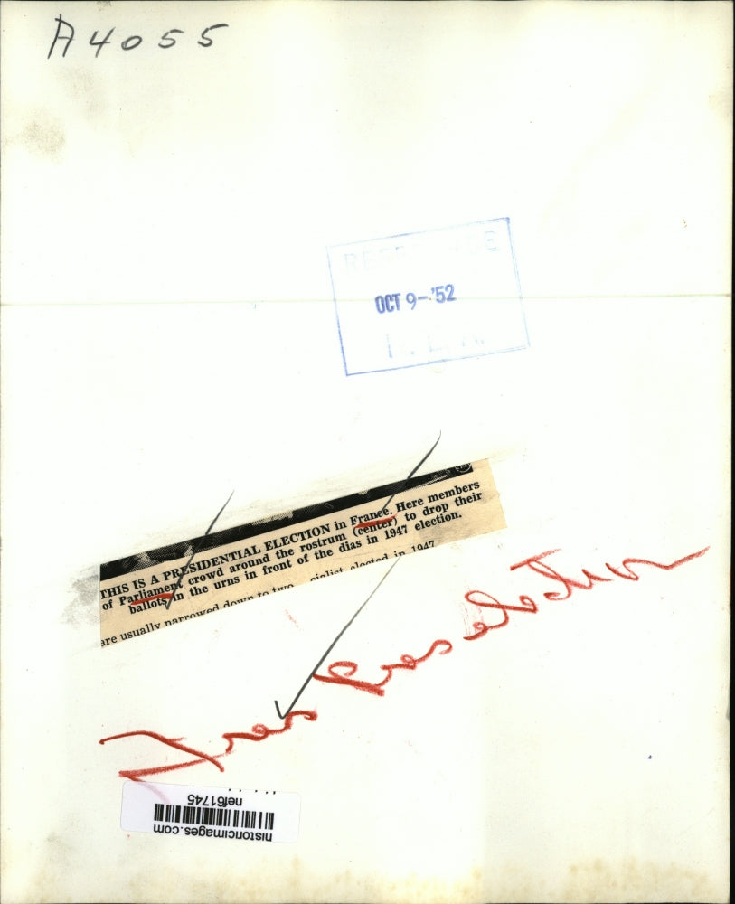 1952 Press Photo French Presidential Election Parliament Voting - nef61745