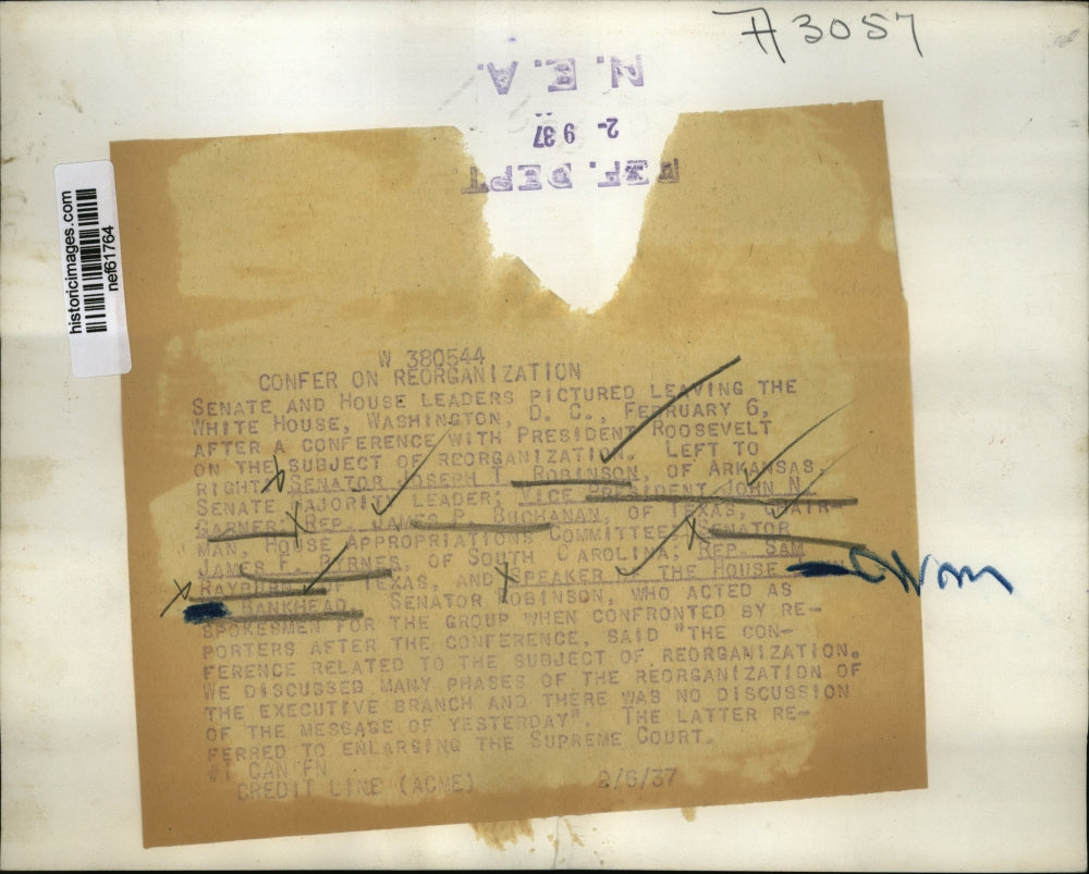 1937 Press Photo Senate & House Leaders Shown Leaving the White House