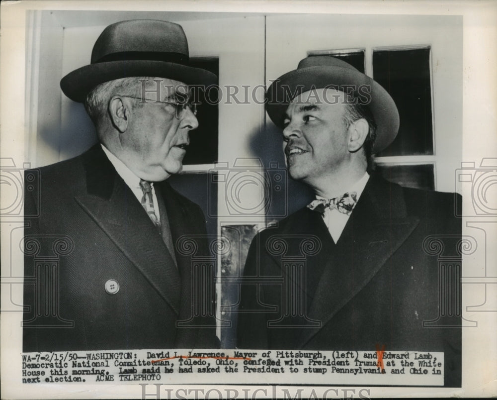 1950 Press Photo David L Lawrence & Edward Lamb Confer with President Truman