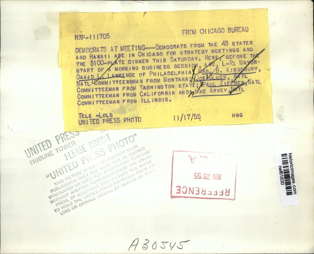 1955 Press Photo Democrats in Chicago for Strategy meeting and $100 plate Dinner