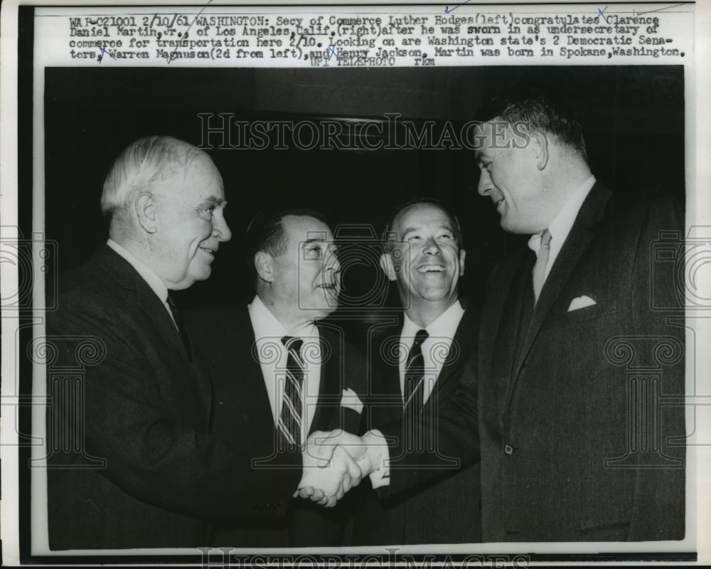 1961 Press Photo Luther Hodges Congratulates Clarence Martin after Sworn in