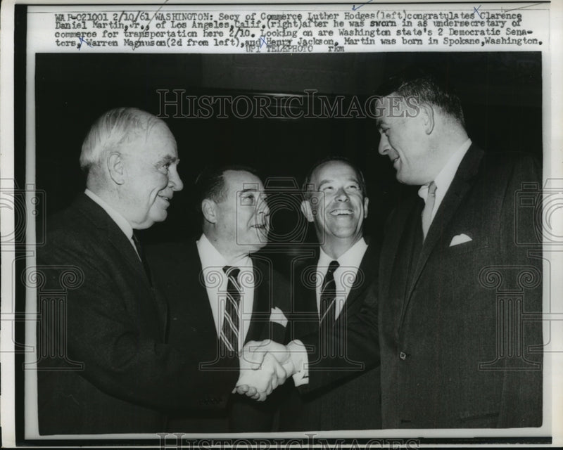Load image into Gallery viewer, 1961 Press Photo Luther Hodges Congratulates Clarence Martin after Sworn in
