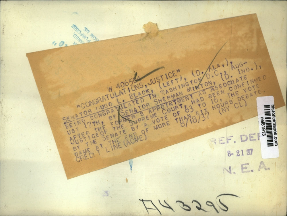 1937 Press Photo Sen.Hugo L.Black of Ala. and Sen. Sherman Minton of Ind.