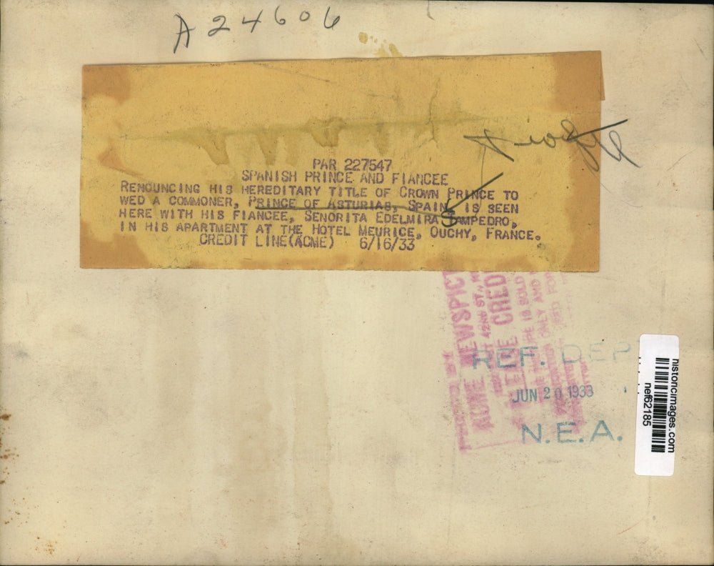 1933 Press Photo Prince of Asturias Spain and fiancee Senorita Edelmira Tampedro