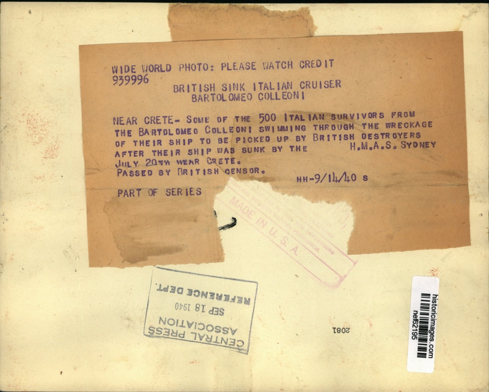 1940 Press Photo Italian Survivors from Bartolomei Colleoni swimming at the Sea