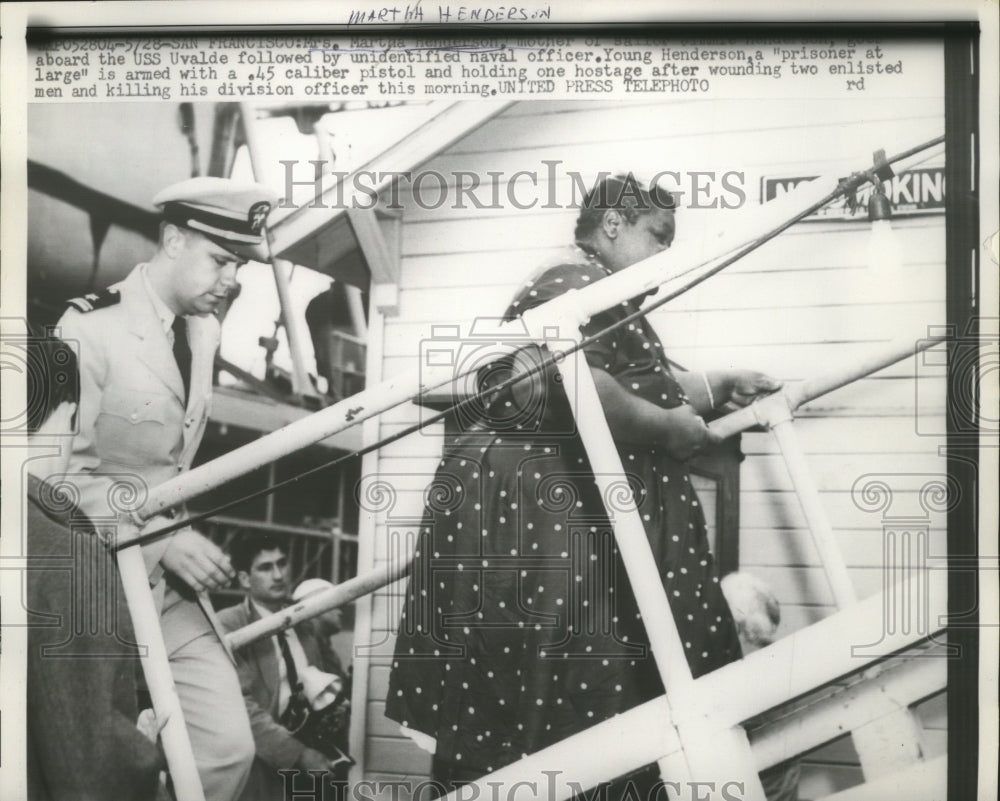 1957 Press Photo Martha Henderson Boards USS Uvalde - nef62373