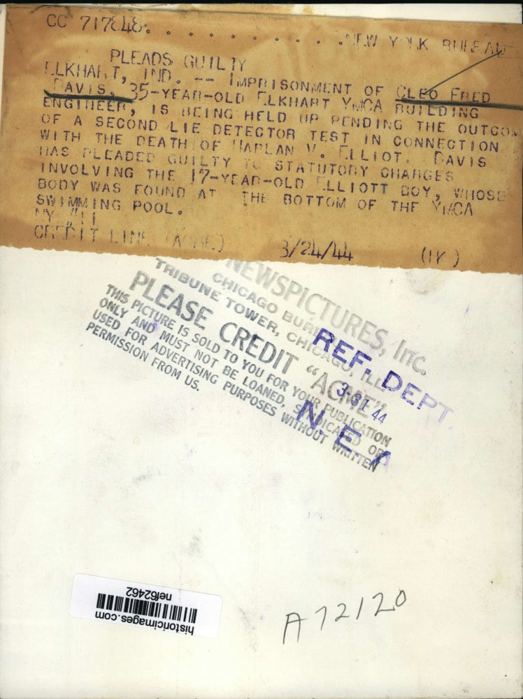 Load image into Gallery viewer, 1944 Press Photo Davis held up pending outcome of second lie detector test
