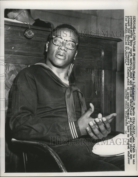 1957 Press Photo Henderson speaks on shooting and killing Officer Morris