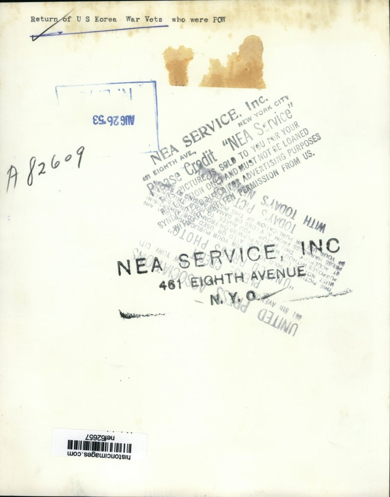 1953 Press Photo Return of US Korea War veterans who were POW - nef62657