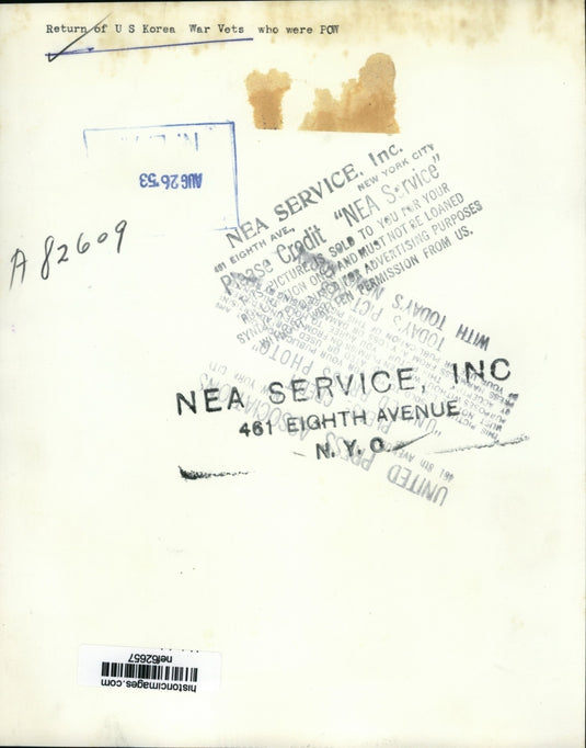 1953 Press Photo Return of US Korea War veterans who were POW - nef62657