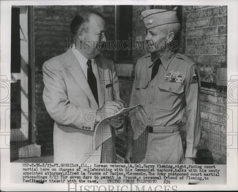 Load image into Gallery viewer, 1954 Press Photo Colonel Harry Fleming, Attorney Alfred La France, Fort Sheridan
