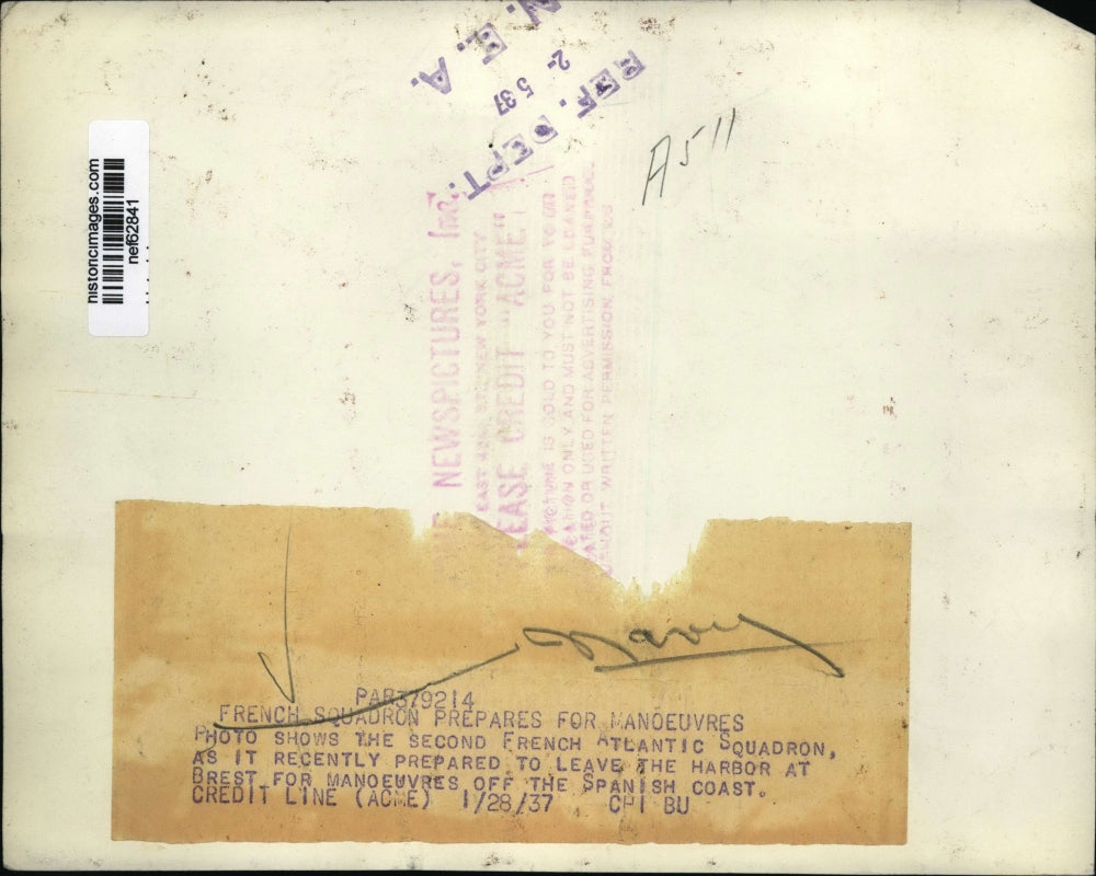 1937 Press Photo French Atlantic Squadron prepares for maneuvers - nef62841